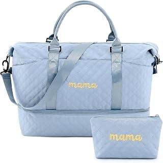 Dansydaisy Mama Hospital Bag for Women Labor Delivery,Light Blue | Travel Duffle Bag with Shoe Compartment and Toiletry Pouch Waterproof Weekender Bag for Women Pregnancy Overnight Gym Gift