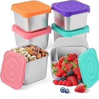 Farielyn-X® 6oz Reusable Stainless Steel Snack Containers for Kids, Easy Open Leak Proof Metal Small Toddler Snack Containers with Silicone Lids, Stackable Toddler Lunch Box for Daycare School Travel
