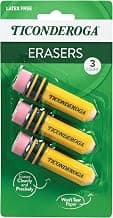 TICONDEROGA ® Erasers, Pencil Shaped, Yellow, 3 ct (38953) | Yellow, 0.75" x 2.875", #38953