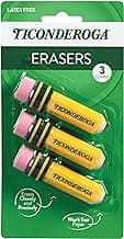 TICONDEROGA ® Erasers, Pencil Shaped, Yellow, 3 ct (38953) | Yellow, 0.75" x 2.875", #38953