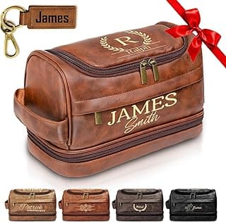 Personalized Toiletry Bag for Men, Custom Toiletry Bag Gifts for Men, Him, Birthday, Anniversary, Groomsmen, Dad, Husband, Boyfriend, Graduation, Leather Engraved Travel Cosmetic Shaving Hygiene Bag
