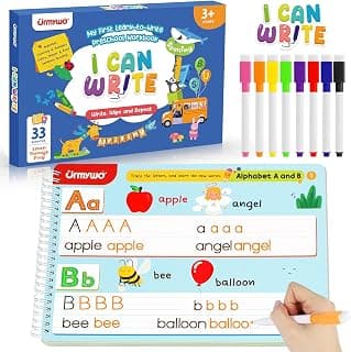 Preschool Learning Activities,Kindergarten Workbook Ages 3-6,Back to School | 33 reusable dry-erase activities, 8 markers, wipe and achievement card for preschool, homeschool, classroom and travel