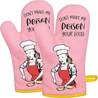 Miracu Funny Oven Mitts for Women, Fun Pink Cute Oven Mitt Set, Retro Baking Kitchen Mittens Stuff - Unique House Warming, Mothers Day, Birthday Cooking Gifts for Women Bakers Mom Wife Grilfriend Her