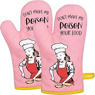 Miracu Funny Oven Mitts for Women, Fun Pink Cute Oven Mitt Set, Retro Baking Kitchen Mittens Stuff - Unique House Warming, Mothers Day, Birthday Cooking Gifts for Women Bakers Mom Wife Grilfriend Her