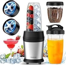 25000RPM, Dishwasher Safe, 12Pcs with 6-Leaf Blade*2, 3 Cup Sizes, Smoothie Maker Grinder for Frozen Drinks Nuts, Silver