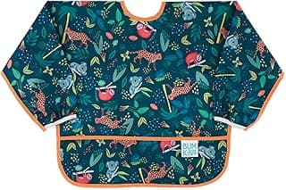 Bumkins Sleeved Bib for Girl or Boy, Baby and Toddler for 6-24 Mos, Essential Must Have for Eating, Feeding, Baby Led Weaning Supplies, Long Sleeve Mess Saving Food Catcher, Soft Fabric, Jungle