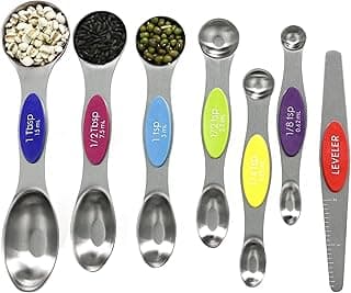 Multicolor Magnetic Measuring Spoons Set with Leveler - Stainless Steel, Stackable, Fits Spice Jars - For Baking Kitchen