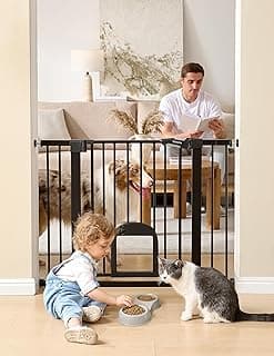 Babelio Baby Gate with Adjustable Cat Door, CatPrivilege III, 29-43" | Auto-Close, Pressure Mounted with No Drilling, Dual Lock Safety Gates For Stairs, Doorways and House, Easy Walk Thru, Black