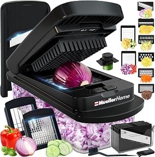 Food-Prep Tool, Fruit Cutter, Dicer, Veggie Chopper with Container, Kitchen Essentials, House Warming Gifts New Home, Black