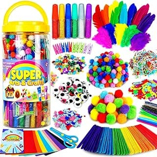 FUNZBO Arts and Crafts Supplies for Kids - Kindergarten School Craft Kit with Glitter Glue Stick, Glue, Pipe Cleaners Craft and Kids' Scissor, Birthday Gifts for Toddler Girls Boys Age 4+
