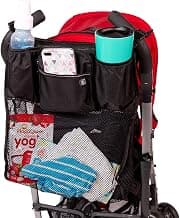 J.L. Childress Cups 'N Cargo Universal Stroller Caddy Organizer - Essential Travel Accessories for Baby Stroller, Includes Cup Holders & Mesh Storage Bag, Fits UPPAbaby, Doona, Nuna, & More - Black