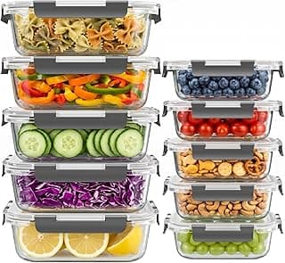 20-Piece Airtight Leak-proof Glass Meal Prep Containers with Lids, Microwave Oven Freezer Dishwasher Safe