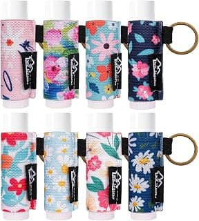 WK IEASON 8PCS Lip Balm & Gloss Keychain Holder - Elastic Sleeve for Fat & Slim Lip Balms & Gloss (8pcs Floral C)