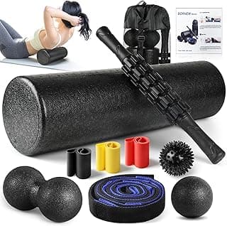 7 in1 Foam Roller Set for Deep Tissue Muscle Massager - Back Roller | Muscle Roller Stick, Resistance Bands, Foot Massage Ball, Stretching Strap for Exercise, Whole Body Physical Therapy
