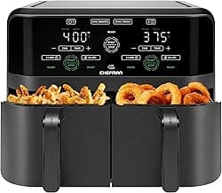 Chefman 6 Quart Dual Basket Air Fryer - Digital Touchscreen, Smart Sync Finish, Hi-Fry, Auto Shutoff, 2 Independent 3QT Nonstick Dishwasher-Safe Frying Baskets - Digital Double Air Fryer - Black