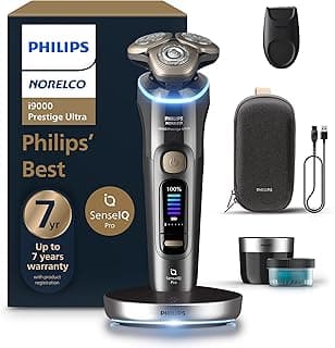 Philips Norelco i9000 Prestige Ultra Electric Shaver, Dark Slate | 360° Rotating NanoTech Precision Blades, SenseIQ Pro, 5 Shave Modes, Pressure & Motion Sensor, Quick Clean Pod, XP9402/86