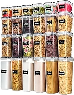 For Cereal Pasta Snack Flour Sugar, BPA Free, Airtight Seal, Multiple Sizes, Dishwasher Safe (Not Lids), Includes 24 Labels
