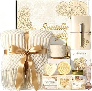 Birthday Gifts for Women Spa Self Care Gift, Thinking of You Get Well Gifts | Ready to Gift Thank You Baskets Spa Gift Set for Women Her, Spa Kit, Blanket, Coffee Cup, Beauty Wand, Notebook & Gift Card