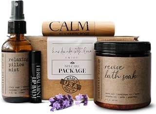 SOULISTIC ROOT Self-Care Set - Luxury Spa Bath Kit, Pillow Mist, Cooling Lip Balm, Tranquil Essential Oil Roller & Epsom Salt Bath Soak Pampering Package, Holistic Gifts for Him & Her
