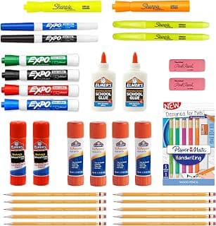 School Supplies Variety Pack, My First All in One Pack, Expo, Paper Mate, Elmer’s Glue Sticks, Pourable Glue, Pencils, Dry Erase, Markers, Highlighters, and More, 31 Count