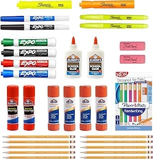 School Supplies Variety Pack, My First All in One Pack, Expo, Paper Mate, Elmer’s Glue Sticks, Pourable Glue, Pencils, Dry Erase, Markers, Highlighters, and More, 31 Count