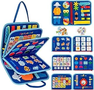 Toddler Busy Board Montessori Toys for 3 4 5 6Year Old, Preschool Learning Activities with Life Skills,ABC,123,Shape,Color,Animal,Weather,Toddler Travel Toys,Educational Activity Developing Sensory