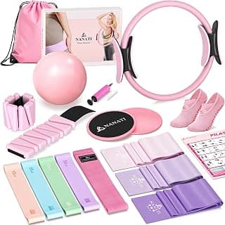 NANATI Pilates Kit, Home Pilates Workout Kit for Women, Pilates Equipment with 14.5"" Pilates Ring and Ball, Resistance Bands, Ankle Weights, Sliders & Grip Socks for Home Workouts