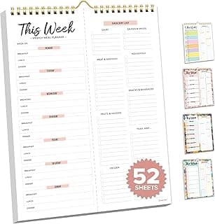Decorably 52 Sheets Minimal Pink Undated Magnetic Weekly Meal Planner | 8.5x11in Grocery List Notepad Meal Planner with 4 Strong Magnets, Spring-Bound, Refrigerator Mountable, Easy Tear-Off