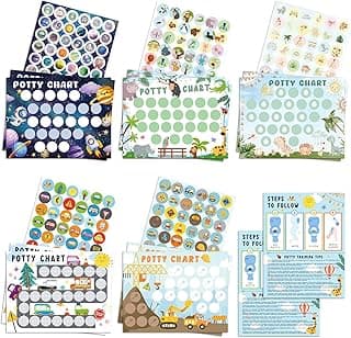Potty Training Chart for Boys, 17 PCS Potty Training Sticker Chart Set, 5 Cute Themes Potty Chart Including Dinosaurs, Cars, Zoo and More.