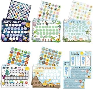 Potty Training Chart for Boys, 17 PCS Potty Training Sticker Chart Set, 5 Cute Themes Potty Chart Including Dinosaurs, Cars, Zoo and More.