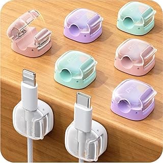 8 Pack Cable Clips, Cord Organizer, Cute Spring Cord Holder | 1s Lock, Phone Charger Cord Holder for Nightstand, Girls College Dorm Room Essentials, Home Office Desk Accessories for Women