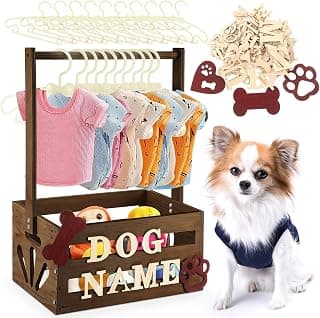 Wooden Dog Closet, Pet Wardrobe with Hanging Rod for Small Dog, Dark Walnut