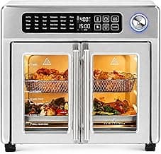 Emeril Lagasse 26QT French Door Multi-Function Air Fryer Toaster Oven | 26QT air fryer oven with French doors, 24 cooking functions, dual-speed fan and rotisserie for easy family meals.