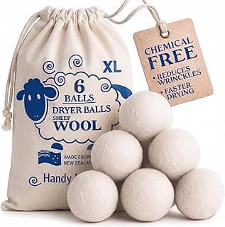 Handy Laundry Wool Dryer Balls 6-Pack, Reusable Natural Fabric Softener | Reusable Wool Dryer Balls, Natural Fabric Softener, Reduces Wrinkles, Alternative to Liquid Softener