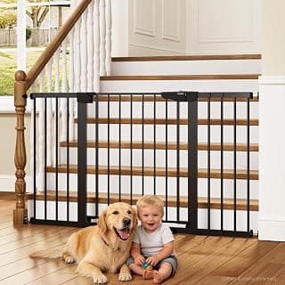 Dual Lock Easy Install Pet Gate for Doorways, Hallways & Kitchen, Pressure Mounted, Easy Walk Thru Safety Proofing