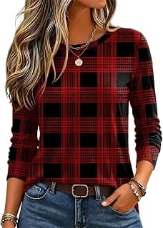 Women's Casual Shirts Long Sleeve Tops Crewneck Tshirts Fall Clothes