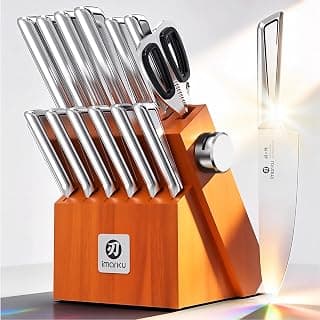56 HRC Hardness, 15° Razor Sharp Edge, Ergonomic Non-Slip Handle, Brown Wood Block, Ideal Gift for Cooking Enthusiasts