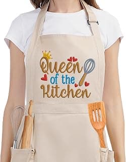 Fairy's Gift Funny Cooking Aprons for Women with Pockets, Embroidered Cute Baking Aprons - Queen of the Kitchen - Fun Mothers Day, Birthday, Cooking Gifts for Women Baker Mom Wife Girlfriend Chef