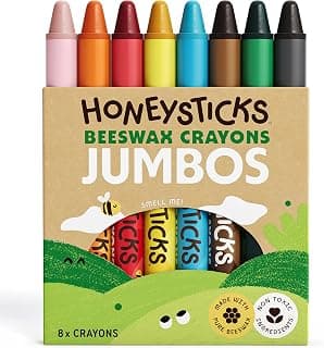 Honeysticks Jumbo Crayons (8 Pack) - Non Toxic Crayons, 100% Pure Beeswax | Natural Beeswax and Food Grade Colors, Large Size - Easy to Hold and Use, Preschool Art Supplies for Toddlers, Kids 3-5, 4-8