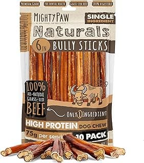 Mighty Paw Naturals Bully Sticks for Small, Medium & Large Dogs, 6" 10 Pack | Single Ingredient, Grass-Fed Beef, High Protein, Supports Dental Health, Lower Odor, Gluten-Free