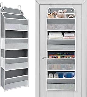 Over The Door Organizer 4 Shelves & 4 Side Pockets, Large Storage Rack | Anti-Tilt Hanging Door Storage for Closet, Heavy-Duty Mesh Shelf for Bathroom Closet Toy Organization Shoes Towels, Grey