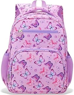 Kids Backpack for Girls - Girls Backpack 3-8 Ages Butterfly for Kids 15 Inch School Bookbag for Kindergarten Elementary School Bookbag for Girl 1st 2nd Grade