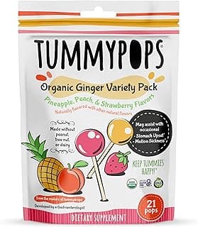 Tummypops Ginger Lollipops Variety Pack – 21 ct, for Queasy Stomachs | Gastroenterologist-formulated, USDA Organic, Clean Label Project, Gluten Free, Kosher, & Vegan