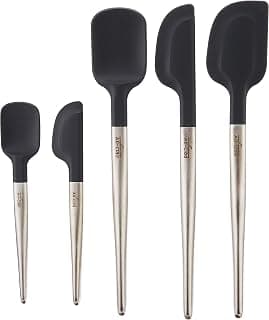 Crafted from platinum food-grade silicone, Stainless steel dual-grip handle, Designed for mixing, spreading and scraping
