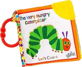 Let's Count Soft Book - World of Eric Carle the Very Hungry Caterpillar Baby on the Go Clip Teething Crinkle Soft Sensory Book for Babies, 5.25x5.25 Inch