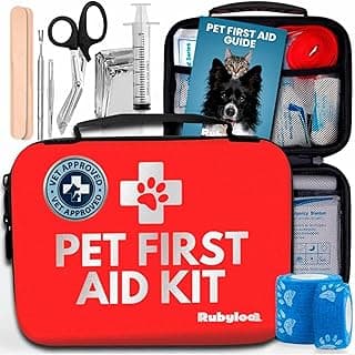 Dog First Aid Kit - Vet Approved Pet First Aid Supplies to Treat Dogs & Cats in an Emergency - Pet First Aid Kit Guide, Tick Remover, Slip Leash & Medical Essentials for Home, Camping, Car, RV, Travel
