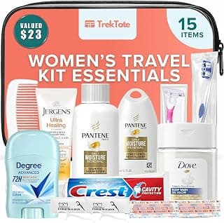 15 Piece Set Women’s Travel & Hygiene Kit with Clear Toiletry Bag, Personal Care Essentials, Single Kit or Bulk Case Packs, TSA Approved Toiletry Kit for Travel, Vacation, Everyday Essentials