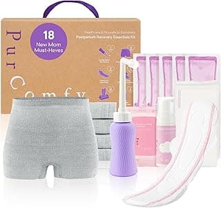 18 Pcs Postpartum Essentials Recovery Kit, Includes 5 Disposable Underwear, 24 Perineal Pad Liners, Perineal Care Foam, 5 Instant Ice Pads, Peri Bottle and 5 Postpartum Pads