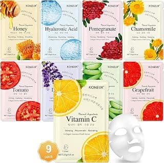 9 Pack Collagen Face Masks Skincare for Women, Hydrating Sheet Face Masks | Suitable for All Skin Types, Bulk Facial Masks for Women Skin Care, Face Mask Gifts Set for Spa Party
