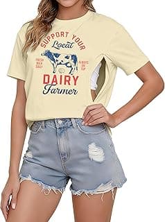 UNIQUEONE Comfort Breastfeeding Shirts for Women Zip Nursing Tops Casual Distressed Acid Washed Maternity Tees